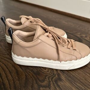 Chloe Tan Lauren Leather Sneakers with White Soles